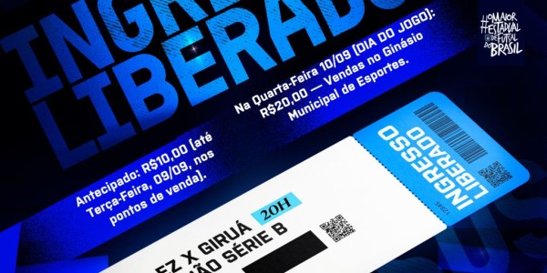 Ingressos disponíveis para Vélez Camaquã x Giruá Futsal